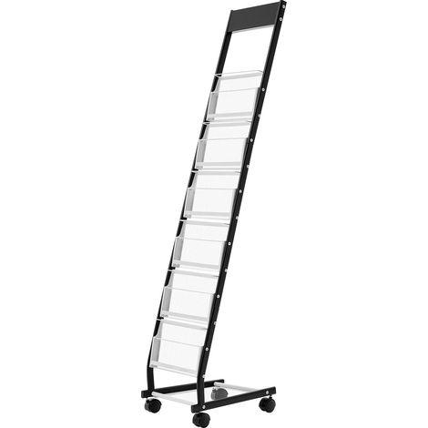 6-stöckiger Prospektständer aus Metall mit Rollen, für Zeitschriften und Kataloge, mobil, ideal für Geschäfte und Büros. (1/5)