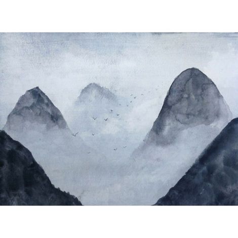 Papier peint panoramique effet aquarelle pour chambre Tapisserie panoramique originale paysage montagne Papier peint panoramique design pour salon (1/4)