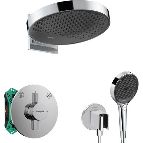 Hansgrohe - Set de douche avec mitigeur encastré, avec corps d’encastrement, diamètre 36 cm, 3 jets, chrome SANI21HHH008