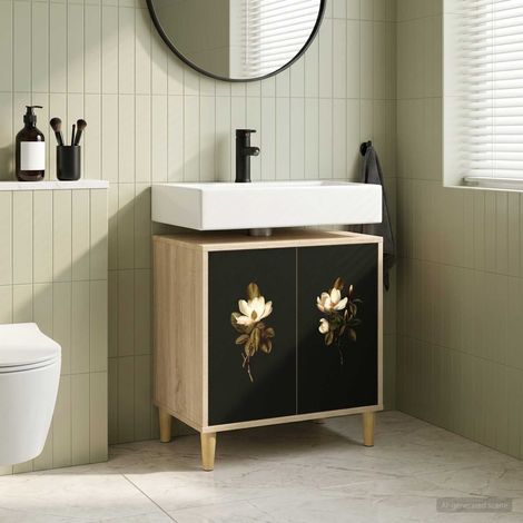 Armoire de salle de bain BREMEN Sonoma en bois d'ingénierie avec pieds surélevés et motif décoratif 60 x 40 x 60 cm (1/5)