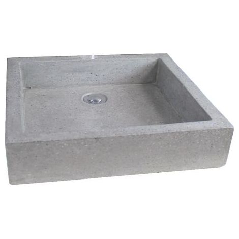 ONDEE ZEN - Vasque rectangle à poser TIMBRE - Gris - 40 x 60 cm - Terrazzo - Sans trop plein