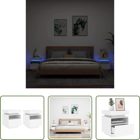 Éclairage LED - Armoires de chevet avec lumières LED 2 pcs blanc 40x39x48,5 cm (1/5)