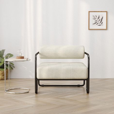 Fauteuil lounge moderne avec dossier élégant, 68,5 x 73 x 70,5 cm – revêtu de velours côtelé doux et doté d'une structure en métal noir. Design minimaliste idéal pour le salon, la chambre ou le bureau (1/5)