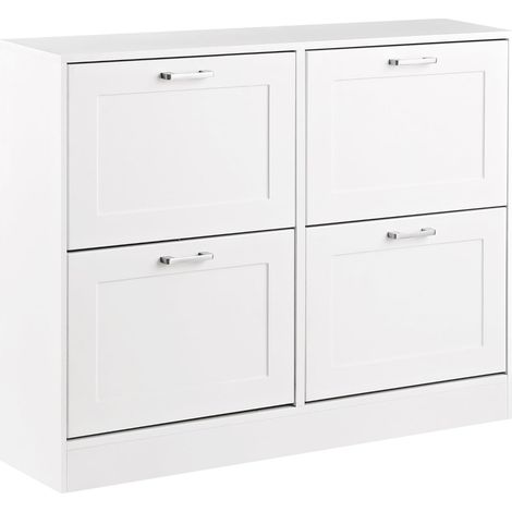 Meuble à Chaussures Blanc 4 Portes, Armoire d'entrée ou Salle de Bain, étagère de Rangement en MDF avec poignées chromées, Porte-Chaussures 105 x 24 x 82 cm (1/5)