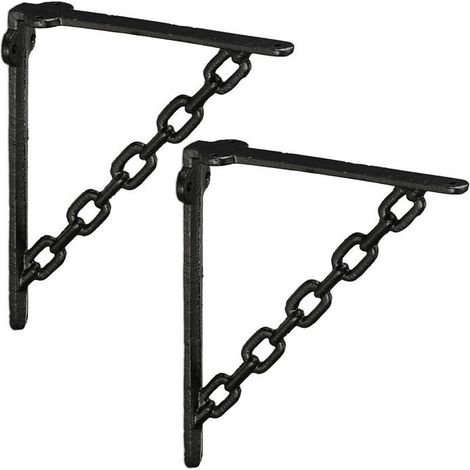 Équerre de fixation murale lot de 2 – Fonte de fer noir – Dimensions 18x4x21,5cm – Capacité max 15kg – Design vintage chaîn (1/5)