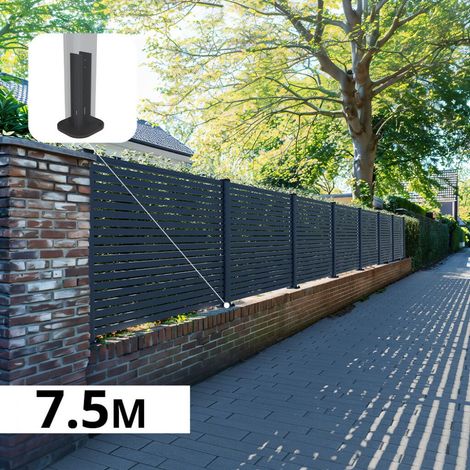 Kit Clôture Aluminium Ajourée sur Muret OLINDA Anthracite 7,38x1,2m - Lames ajourées 21x45x1780 mm - Brise Vue - Palissade