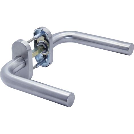 2 - Poignée de porte - Rosace ovale - Acier inoxydable 201 - Pour porte entrée et intérieure - Épaisseur 47-80 mm - Argenté - 140x70 mm