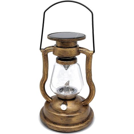 Lampe solaire rétro suspendue à LED, lampe à huile sans flamme vacillante, lanterne solaire pour jardin extérieur - Or (1/5)