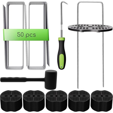 Lot de 50 piquets de membrane de mauvaises herbes de 15,2 cm avec rondelles tampons et crochet de crochetage Idéal pour les tissus de mauvaises herbes, gazon artificiel, tapis, filets (1/5)