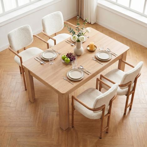FurnitureR 5 Piece Extendable Dining Room Set, Wooden Dining Table with 4 Boucle Upholstered Chairs, Modern Kitchen Table and Chairs Set for Dining Room Apartment Kitchen
