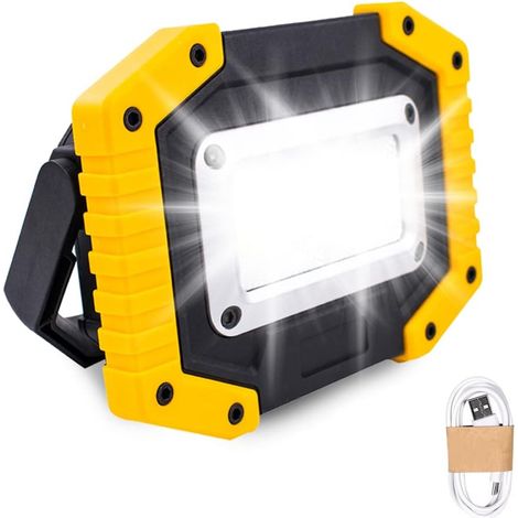 Lampe de travail LED rechargeable - Trongle 30W Projecteur à piles avec 3 modes de camping COB Projecteur avec USB étanche pour la pêche, la randonnée (Batterie incluse) (1/5)