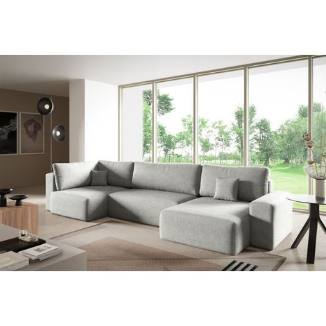 Wohnlandschaft mit Schlaffunktion ARONA XL Stoff Centaur Hellgrau Ottomane Rechts
