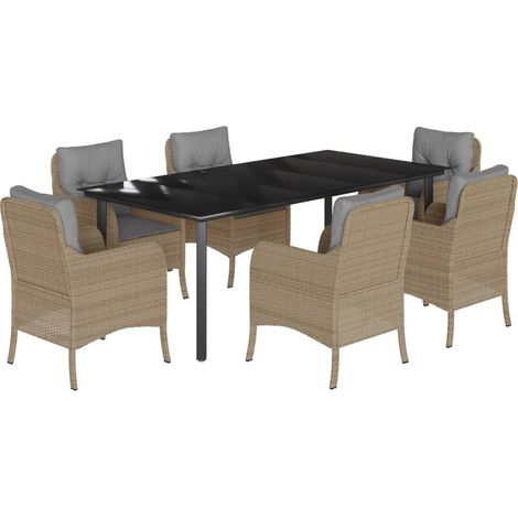 Maison Exclusive - 7-tlg. Garten-Essgruppe mit Kissen Beige Poly