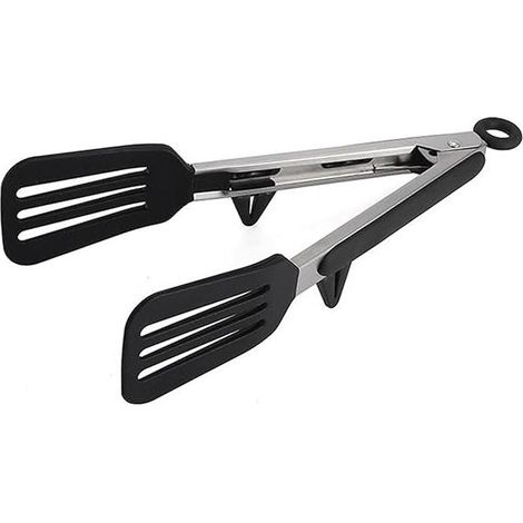 Pinces de cuisine résistantes à la chaleur en silicone et acier inoxydable, petites pinces à pain, pinces de service, accessoires pour barbecue (Couleur : Noir, Taille : 9 pouces) (1/5)