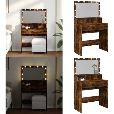 Coiffeuse avec LED chêne fumé 80x41x134,5 cm - Coiffeuse bois - Coiffeuse LED (1/5)