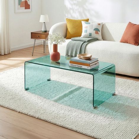 Mesa de centro Väsas rectangular vidrio templado 90x45x35cm verde [en.casa] (1/5)
