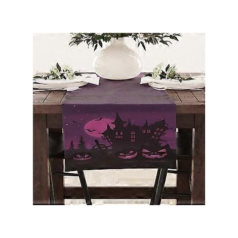 Chemin de table Halloween en lin, décoration de table pour la maison, nappe, nappe pour meuble bas (23ZQ4-15)