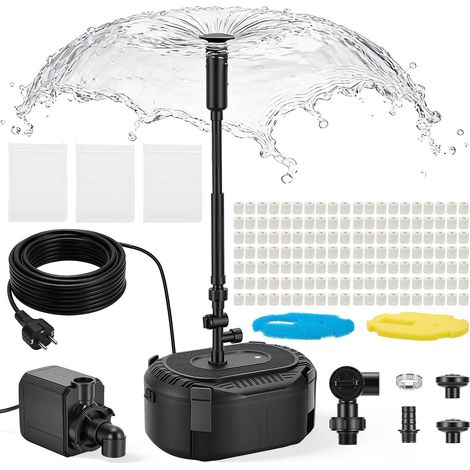 Pompe de bassin avec filtre 3000 l/h - Kit complet de filtre de bassin avec pompe 40 W, 3 buses à ressort (cloche/volcan/marguerites), filtration à plusieurs niveaux pour eau claire - Pompe (1/5)
