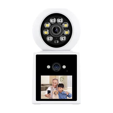 Telecamera di sorveglianza Wi-Fi per interni, telecamera di sicurezza con schermo da 2,8 pollici, telecamera domestica a 360° per anziani, bambini e animali domestici, video bidirezionale, rilevamento