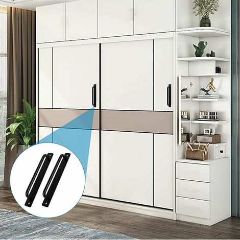royaluxe - Lot de 2 poignées de porte coulissantes en alliage d'aluminium durable avec vis pour porte de placard, grange, meubles de cuisine (noir) 244 mm, (1/4)
