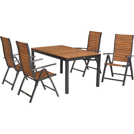 Santorin Set 5tlg Alu/Akazie Tisch 150 x 90 cm