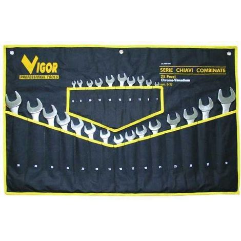 Vigor 35827-25 Serie 25 Chiavi Combinate CrV Durezza HRC 40-50 Finitura Satinata 25 Pezzi da 6-32 mm colore Acciaio