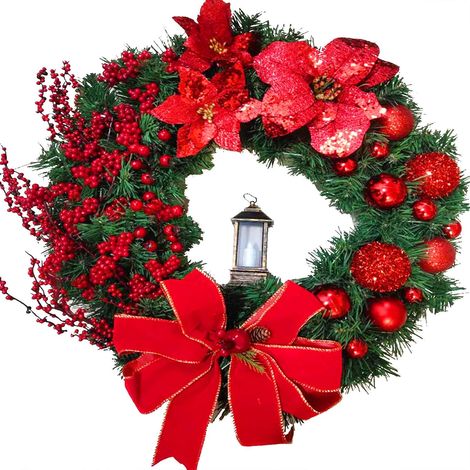 1 Couronne de Noël, PVC écologique, branches pré-illuminées, rouge 25 cm, décoration porte mur fenêtre cheminée (1/5)