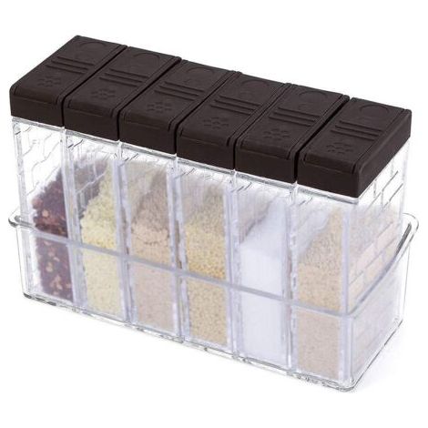 Pots à épices en plastique, boîte à assaisonnement transparente, récipient de stockage de condiments avec plateau et 2 t (1/5)