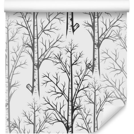Papel pintado con delicados árboles en tonos grises para salón y dormitorio, 50x1000 mm. (1/5)