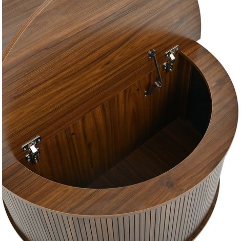 Mesa de centro redonda (88x88x53.5 cm), elevable, con almacenamiento, MDF, color nogal (1/5)