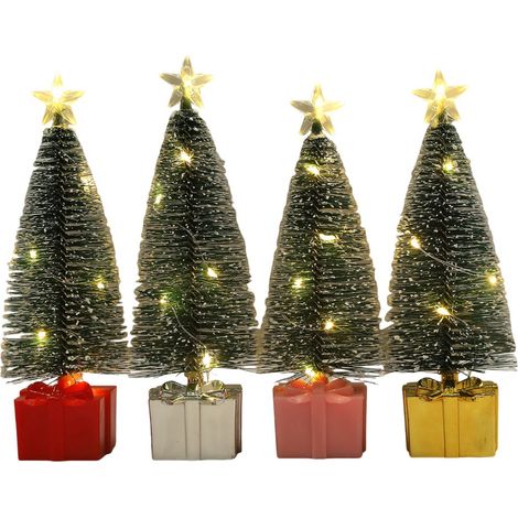 Mini árbol de Navidad de mesa iluminado con pino cubierto de nieve, base en caja de regalo, LED blanco cálido que cambia de color, pequeña decoración navideña para el hogar o la oficina / luz blanca c (1/5)