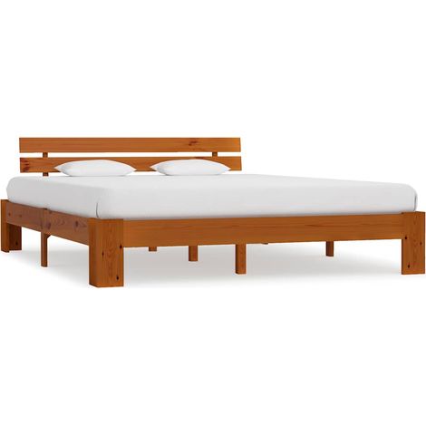 Cadre de lit 180 x 200 cm sans matelas, pin massif, marron miel, sommier Ă lattes - PANGIVO (1/5)