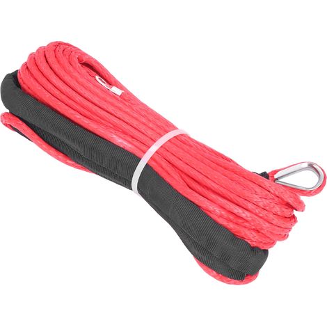Câble de treuil de remorque 6 mm x 15 m / 1/4 po x 50 pi, fibre synthétique rouge, de remplacement pour SmittyBilt SUV, camions et VTT (1/5)