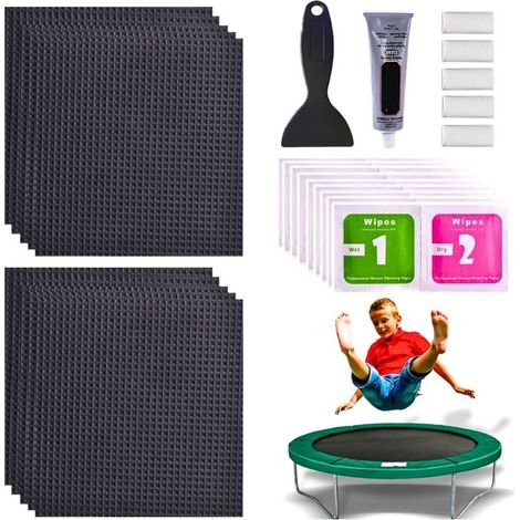 Kit de réparation de trampoline, 10 patches carrés étanches 4x4, accessoires de trampoline, pour réparation de filet de trampoline (1/4)