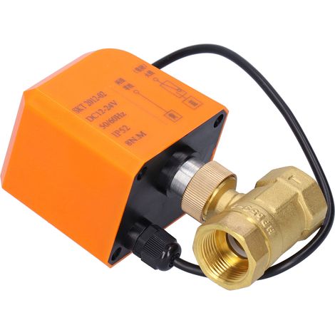 Vanne à bille électrique professionnelle DN20 à 2 voies, 12/24 V CC, 2 fils, en laiton, accessoire
