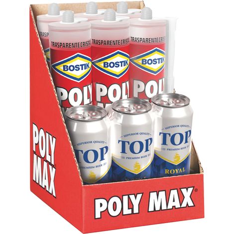 ESPOSITORE ADESIVO SIGILLANTE UNIVERSALE 'POLY MAX' ORIGINAL EXPRESS 6 pz da gr 500 con 3 birre da 500 ml omaggio - BOSTIK (1/2)