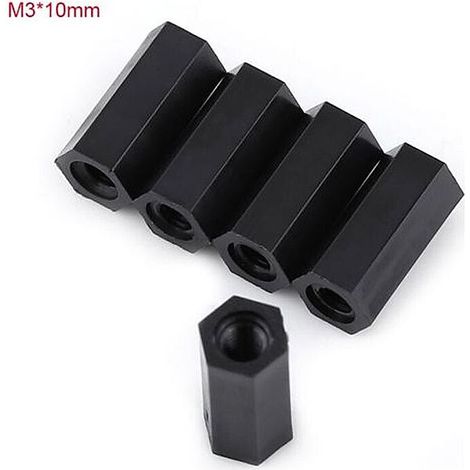 100 pièces Noir Femelle entretoise PA66 Nylon entretoise entretoise Accessoires Nylon M3 Femelle x M3 Femelle entretoise(M3x10) (1/4)