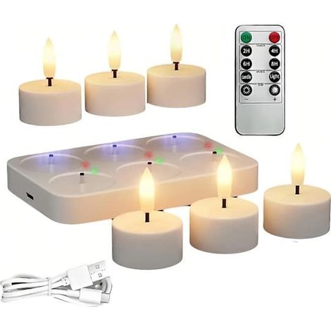 Bougies de Noël rechargeables, lot de 6 bougies LED sans flamme avec télécommande et minuterie, bougies décoratives à piles (1/5)