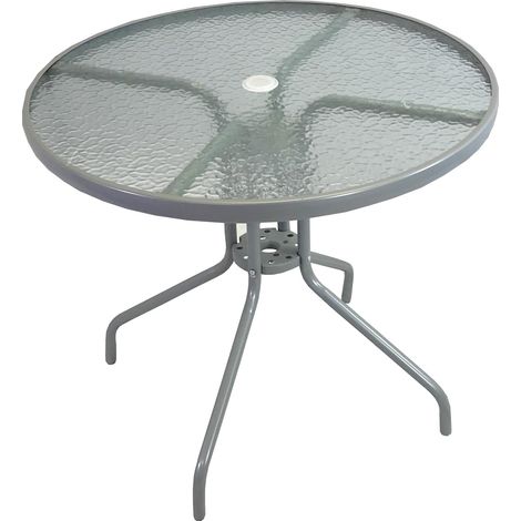Metal Garden Patio Round Table with Glass Top (1/5)