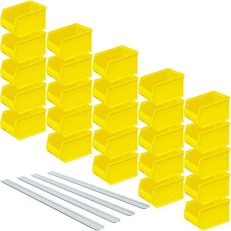 BRB Lot de 25 boîtes de rangement LB4 Jaune Capacité 2,9 l 235 x 145 x 125 mm Avec 4 anneaux de suspension murale galvanisés 970 mm (1/2)
