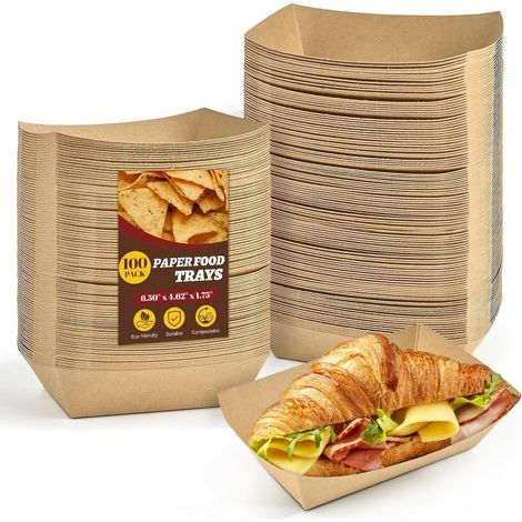100 Stück Kraftpapier-Schalen, 16 cm x 12 cm, robuste Papierboote, Einweg-Servierboxen für Pommes frites, Nachos, Snacks, Hotdogs, Tacos, Popcorn, Grillgerichte, Picknicks, Hochzeiten, Partys (1/5)