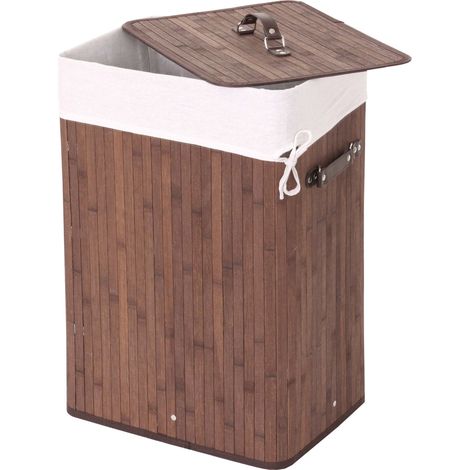 [NON UTILIZZATO] Cesta borsa portabiancheria bagno elegante HHG-118 legno bambù 32x43x61cm 70l marrone