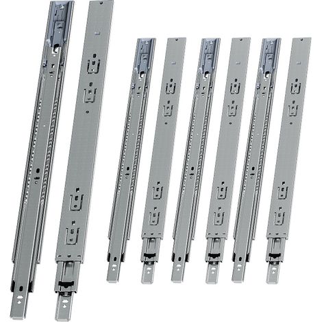 Randaco Guías para cajones 45 kg, 3 partes, acero laminado en frío, guía telescópica, para cocina, baño y oficina 4 par 550mm (1/5)