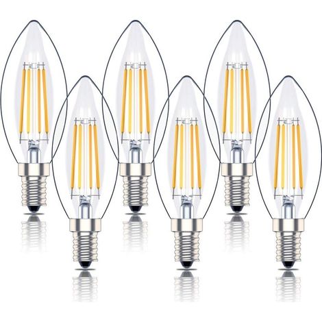 Ampoule LED E14 à intensité variable, petites ampoules à vis Edison à filament SES C35, équivalent 4 W 40 W, blanc chaud 2700 K, 400 lm, lot de 6 [Classe énergétique A+] (1/5)