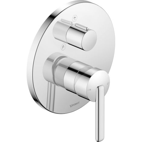 Mitigeur de douche encastré pour 2 consommateurs avec robinet inverse, mitigeur de douche monocommande avec système de mélange céramique, chromé (1/4)