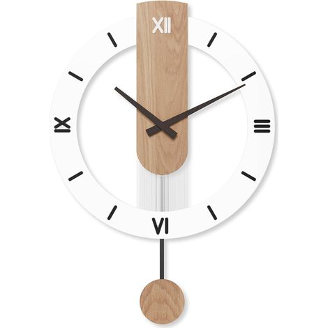 Horloge murale en bois à pendule, grande horloge silencieuse 40 x 52 cm avec chiffres romains, idéale pour le salon. (1/5)