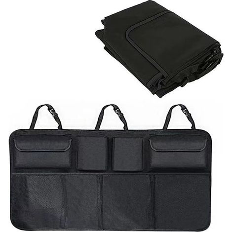 Bolsa para coche - material impermeable - con malla elástica y cierre de velcro - apta para el maletero - negra - B (1/5)