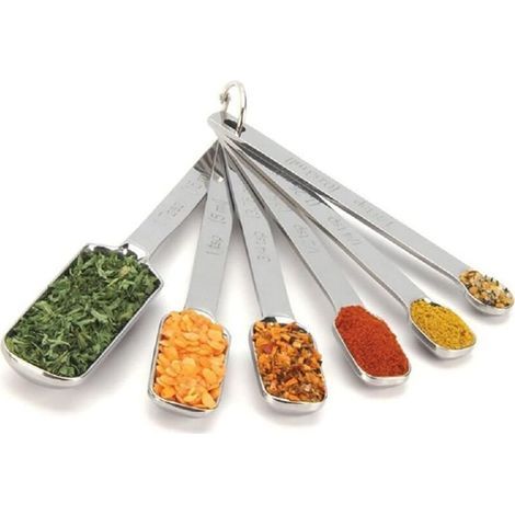 Set di 6 cucchiai dosatori Ulisem in acciaio inox resistente per alimenti secchi o liquidi, compatibili con barattoli per spezie. (1/4)