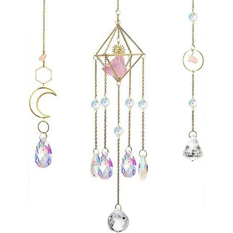 Lot de 3 attrape-soleil en cristal, prisme suspendu, lune arc-en-ciel, décoration intérieure pour mariage et fête (1/2)