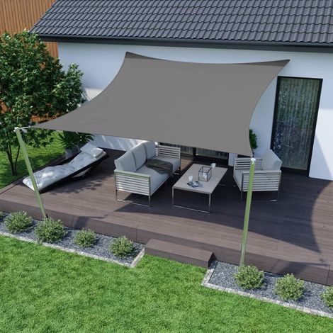 Voile d'Ombrage Étanche 4x6M Protection des Rayons 95% UV Terrasse Voile d'ombrage Carré avec Corde pour Jardin Terrasse Balcon Camping, Gris Foncé, (1/5)
